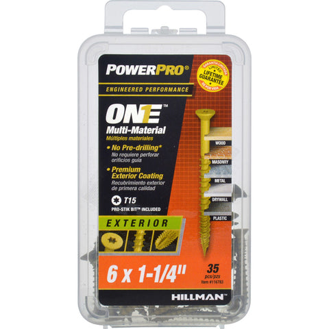 HILLMAN Power Pro No. 6 Ga. X 1-1/4 in. L Star Flat Head Coarse Multi-Material Screws (Pack of 5)