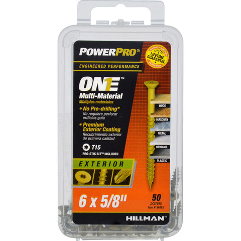 HILLMAN Power Pro No. 6 Ga. X 5/8 in. L Star Flat Head Coarse Multi-Material Screws (Pack of 5)