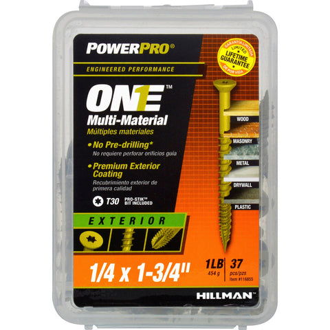 HILLMAN Power Pro 1/4 in. Ga. X 1-3/4 in. L Star Flat Head Coarse Multi-Material Screws
