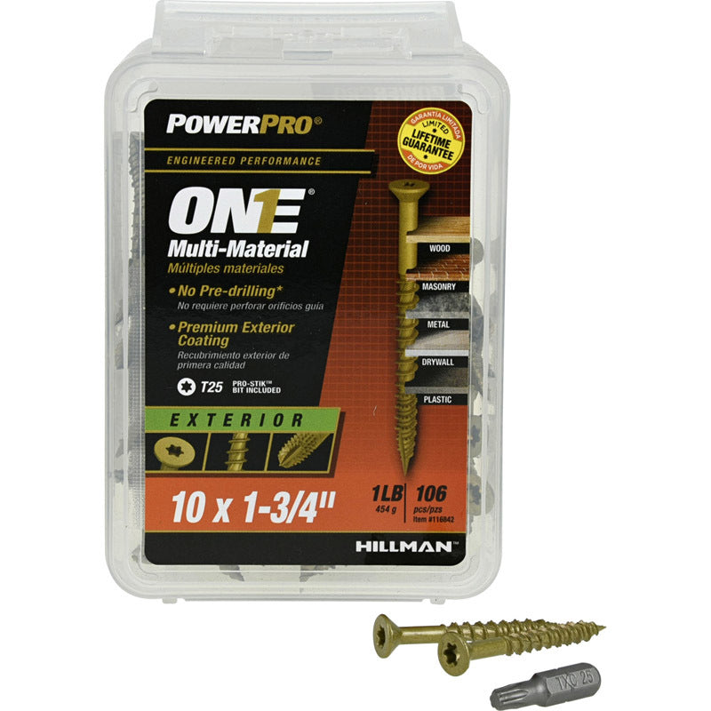 Tornillos autoperforantes de cabeza plana y rosca gruesa HILLMAN Power Pro, cal. 10, 1-3/4 pulg. de largo, para múltiples materiales