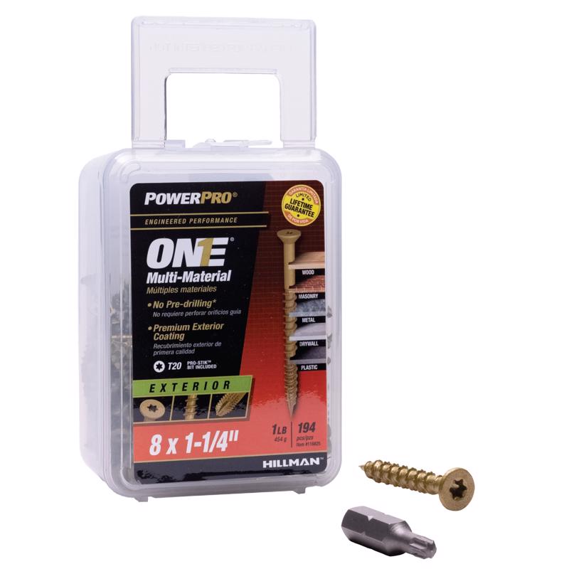 Tornillos autoperforantes de cabeza plana y rosca gruesa HILLMAN Power Pro, calibre 8, 1-1/4 pulg. de largo, para múltiples materiales