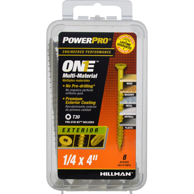 Tornillos para múltiples materiales HILLMAN Power Pro de cabeza plana con ranura en estrella, calibre 1/4 pulg., 4 pulg. de largo y rosca gruesa (paquete de 5)