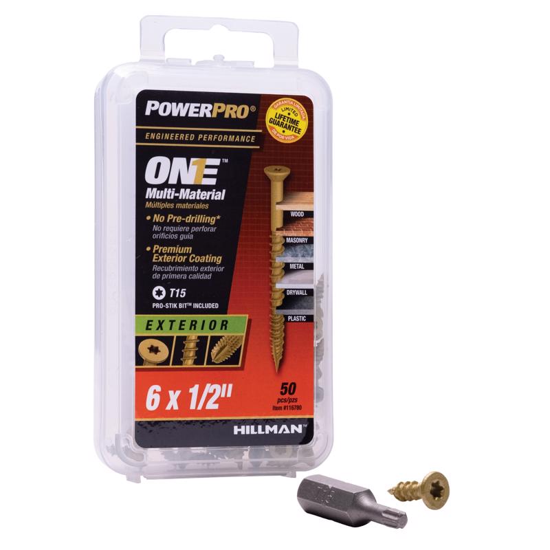 HILLMAN Power Pro No. 6 Ga. X 1/2 in. L Star Flat Head Coarse Multi-Material Screws (Pack of 5)