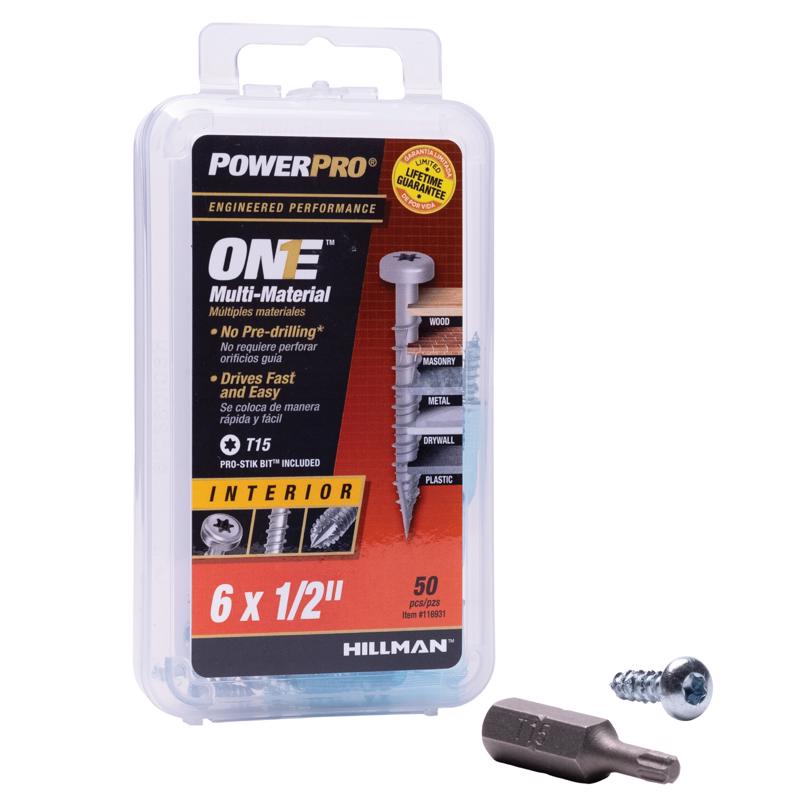 HILLMAN Power Pro No. 6 Ga. X 1/2 in. L Star Pan Head Coarse Multi-Material Screws (Pack of 5)
