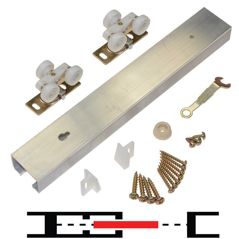 Kit de riel y herrajes de aluminio para puerta corredera de bolsillo Johnson Hardware 100PD