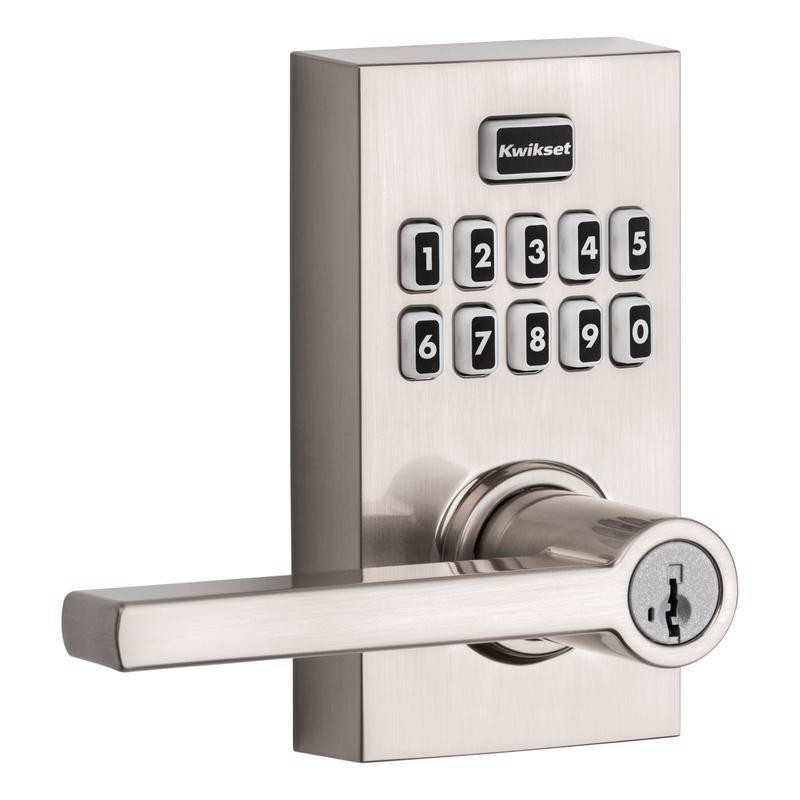 Manivela de entrada electrónica con teclado táctil metálico Kwikset SmartKey en níquel satinado