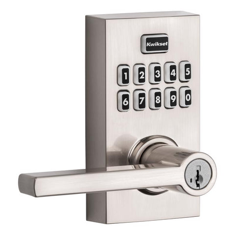 Manivela de entrada electrónica con teclado táctil metálico Kwikset SmartKey en níquel satinado