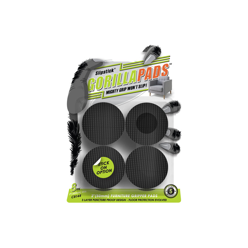 Almohadilla antideslizante autoadhesiva de goma Slipstick GorillaPads, redonda, negra, 2 pulg. de ancho x 2 pulg. de largo, paquete de 8
