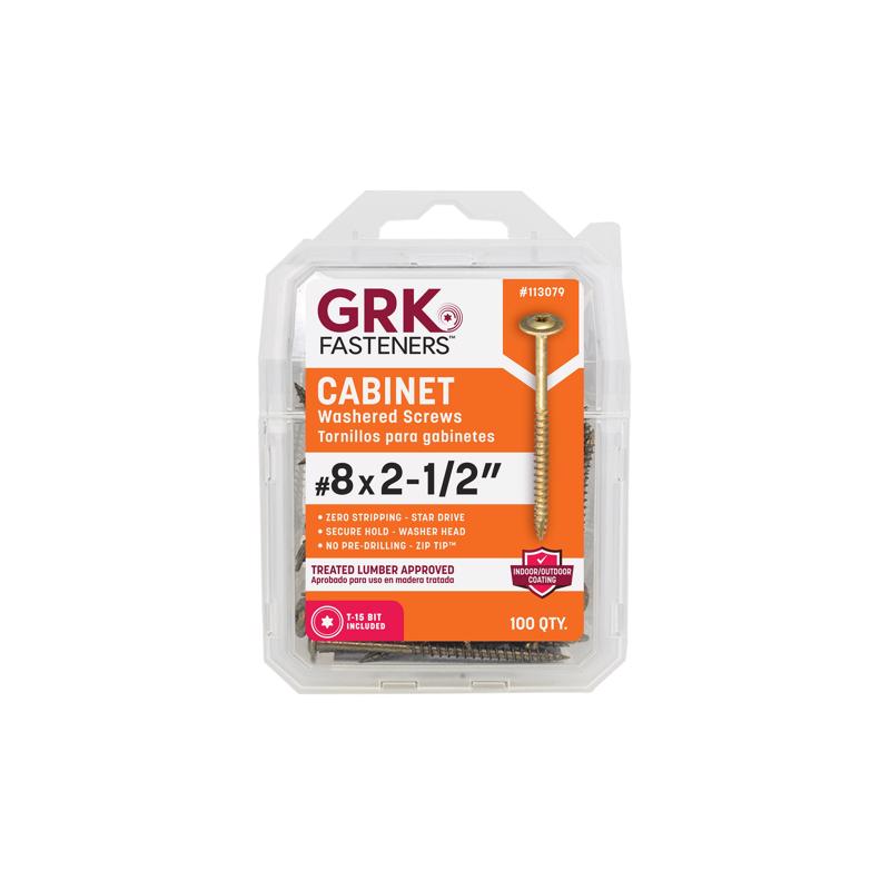 GRK Fasteners No. 8 X 2-1/2 in. L Star Climatek W-Cut Cabinet Screws 100 pk