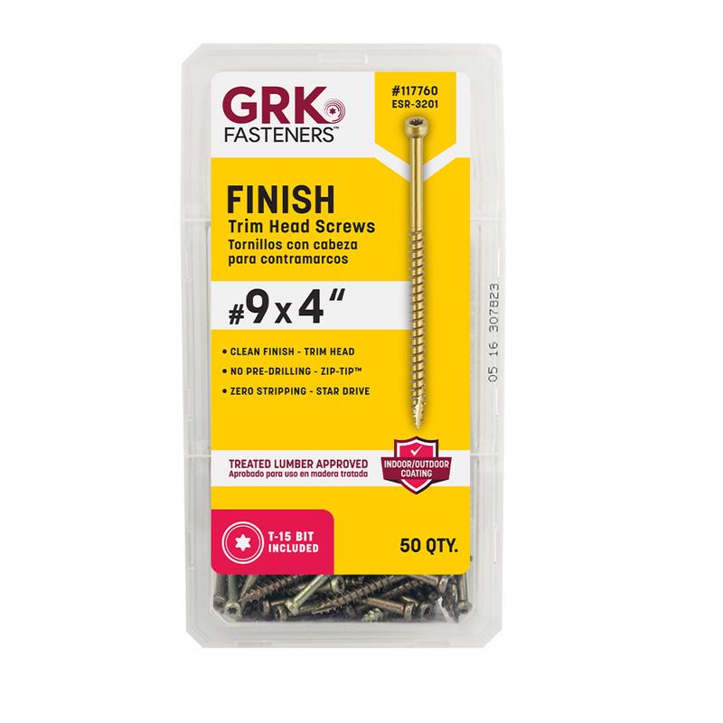 Tornillos para molduras GRK de cabeza estrellada, 9 en. x 4 in. de largo, con ranura en W