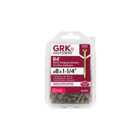 Tornillos multipropósito GRK Fasteners de cabeza plana con estrella y ranura en W, No. 8, de 1-1/4 pulg. de largo