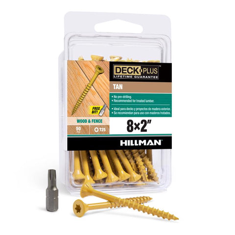 HILLMAN Deck Plus No. 8 en X 2 in. L Tornillos para cubierta exterior de cabeza plana Star en color canela, paquete de 50