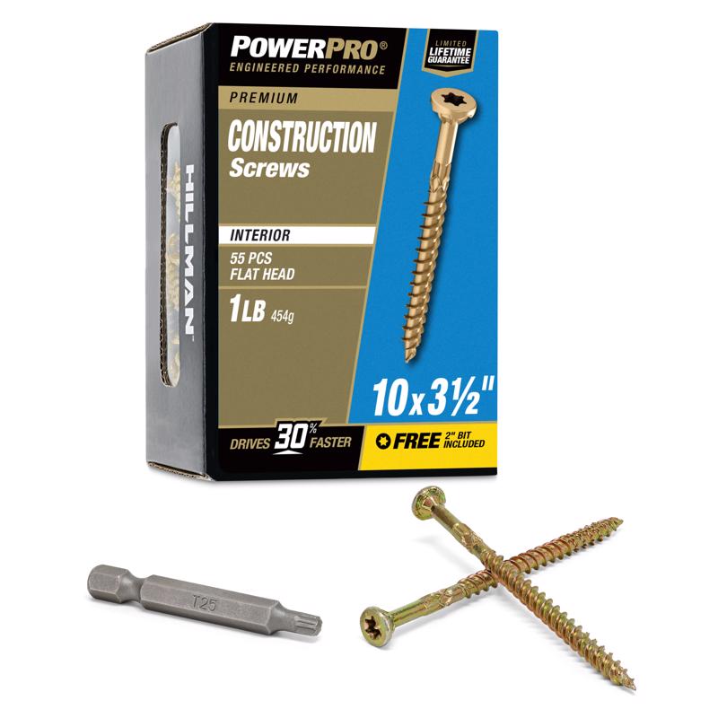 Tornillos para madera gruesos con cabeza de estrella HILLMAN Power Pro No. 10 X 3-1/2 pulg. de largo, paquete de 55