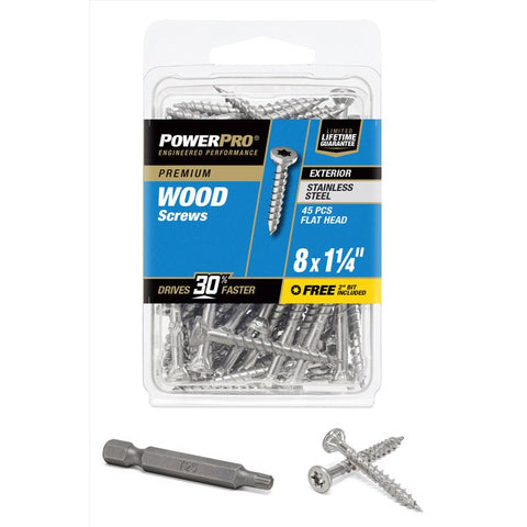 HILLMAN Power Pro No. 8 X 1-1/4 in. L Star Coarse Exterior Wood Screw 45 pk