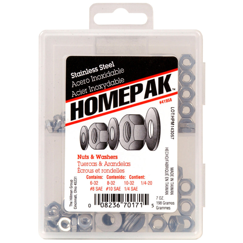 HILLMAN Assorted in. Stainless Steel SAE Nuts and Washers Kit 100 pk