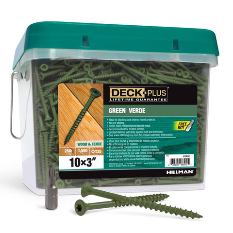 HILLMAN Deck Plus Tornillos para cubierta exterior de cabeza plana Green Star Cal. 10 x 3 pulg. de largo 25 lb paquete de 1550