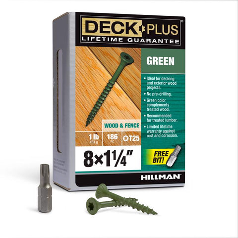 HILLMAN Deck Plus No. 8 Ga. X 1-1/4 in. L Green Star Flat Head Exterior Deck Screws 1 lb 186 pk