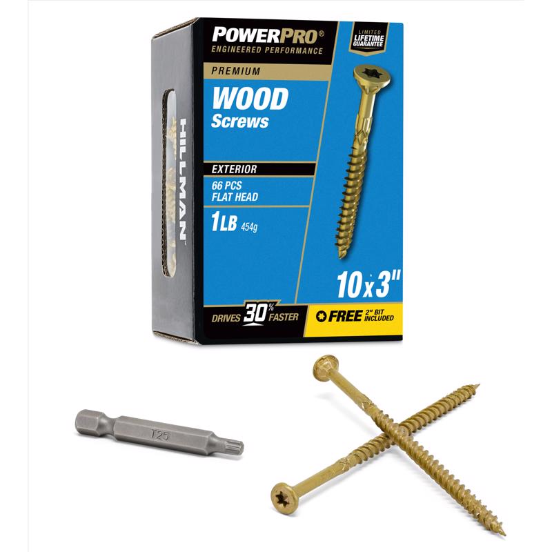 Tornillos para cubierta exterior de cabeza plana Estrella de Bronce HILLMAN Power Pro Cal. 10 X 3 pulg. de largo 1 lb paquete de 66