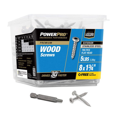 HILLMAN Power Pro No. 8 Ga. X 1-3/4 in. L Stainless Steel Star Flat Head Exterior Deck Screws 5 lb 7