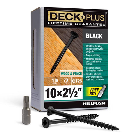 HILLMAN Deck Plus No. 10 Ga. X 2-1/2 in. L Black Star Flat Head Exterior Deck Screws 1 lb 73 pk