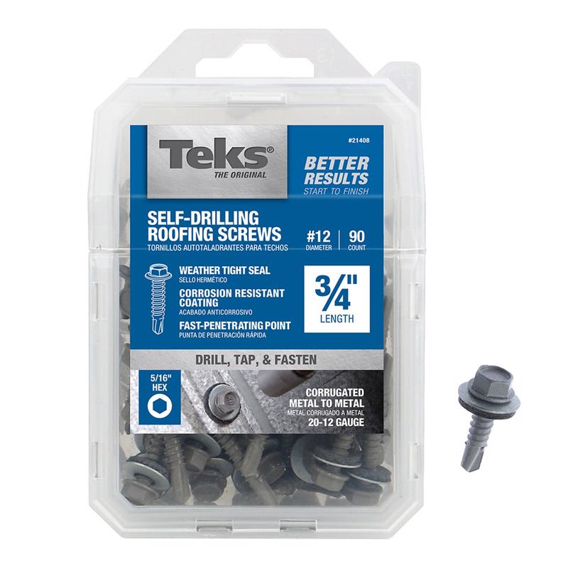 Teks No. 12 Size X 3/4 in. L Hex Drive Hex Washer Head Self Tapping Roofing Screws