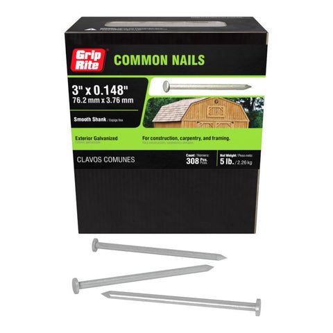 Grip-Rite 10D 3 in. Common Hot-Dipped Galvanized Steel Nail Flat Head 5 lb (Pack of 6)