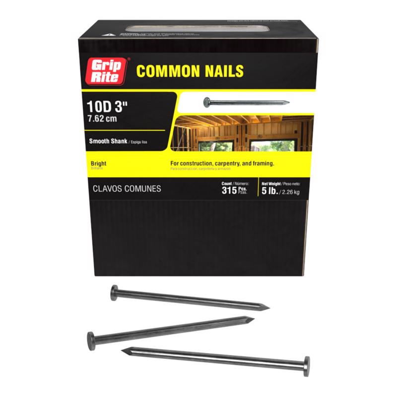 Grip-Rite 10D 3 in. Common Bright Steel Nail Flat Head 5 lb (Pack of 6)