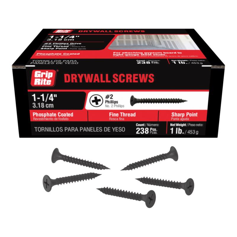 Grip-Rite No. 6 X 1-1/4 in. L Phillips Fine Drywall Screws 1 lb 258 pk (Pack of 12)