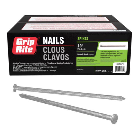 Grip-Rite 10 in. Spike Hot-Dipped Galvanized Steel Nail Flat Head 50 lb