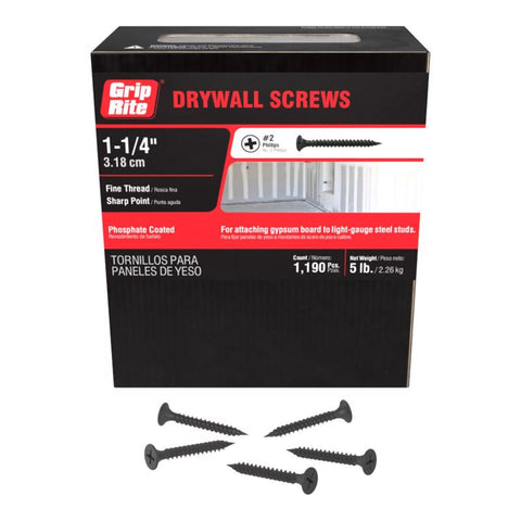 Grip-Rite No. 6 X 1-1/4 in. L Phillips Fine Drywall Screws 5 lb 1290 pk (Pack of 6)