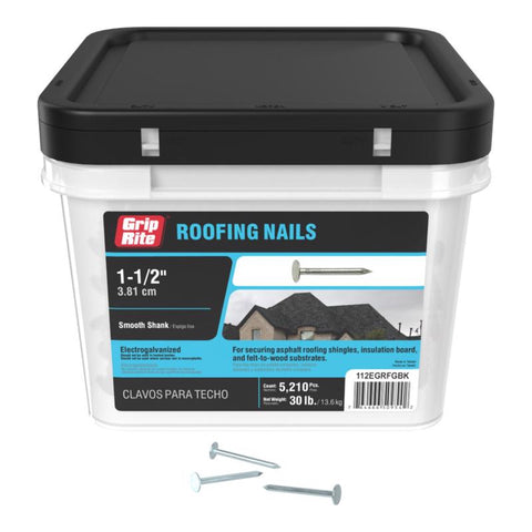 Grip-Rite 1-1/2 in. Roofing Electro-Galvanized Steel Nail Flat Head 30 lb