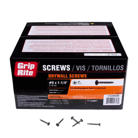 Grip-Rite No. 6 wire X 1-1/4 in. L Phillips Coarse Drywall Screws 8000 pk