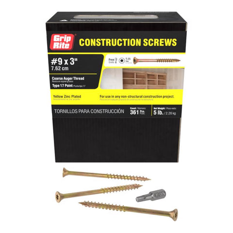 Grip-Rite No. 9 in. X 3 in. L Star Flat Head Coarse Construction Screws (Pack of 6)