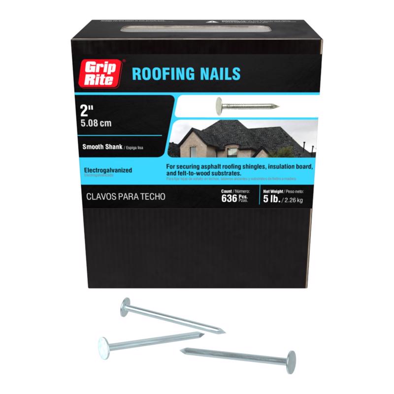 Grip-Rite 2 in. Roofing Electro-Galvanized Steel Nail Flat Head 5 lb (Pack of 6)