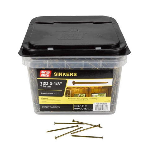 Grip-Rite 12D 3.125 in. Sinker Coated Steel Nail Flat Head 30 lb