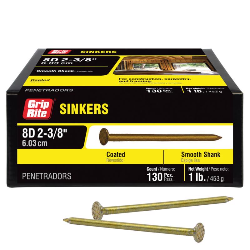 Grip-Rite 8D 2-3/8 in. Sinker Coated Steel Nail Countersunk Head 1 lb (Pack of 12)