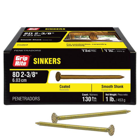 Grip-Rite 8D 2-3/8 in. Sinker Coated Steel Nail Countersunk Head 1 lb (Pack of 12)