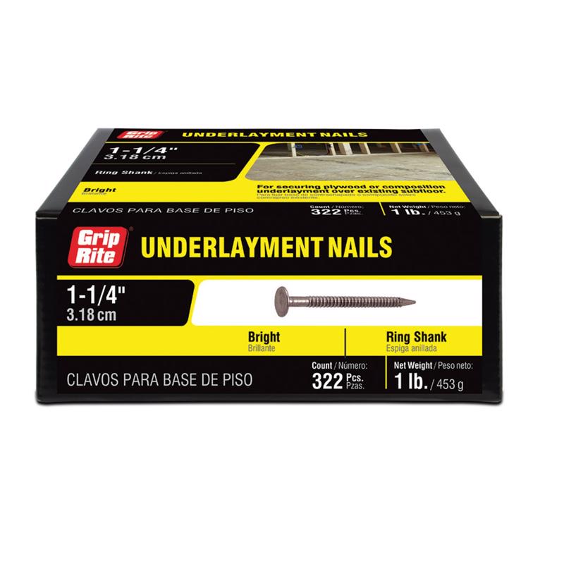 Grip-Rite 4D 1-1/4 in. Underlayment Bright Steel Nail Flat Head 1 lb (Pack of 12)