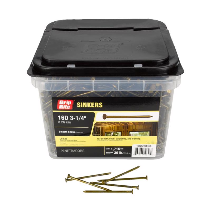 Clavo de acero Grip-Rite 16D de 3-1/4 pulg., cabeza plana, recubierto con punta de anclaje, 30 lb