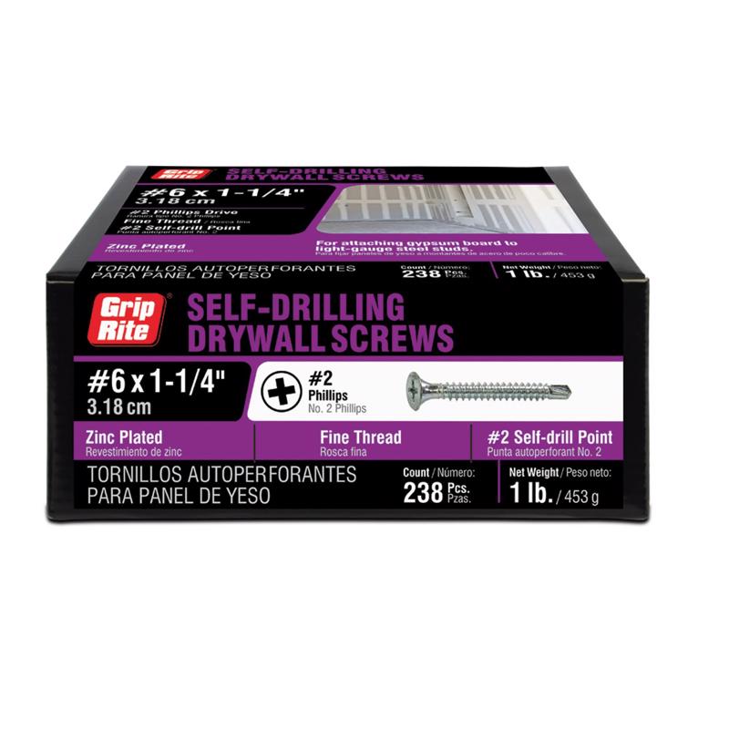 Grip-Rite No. 6 wire X 1-1/4 in. L Phillips Fine Drywall Screws 1 lb 238 pk (Pack of 12)