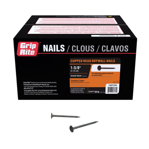 Grip-Rite 1-5/8 in. Drywall Phosphate-Coated Steel Nail Cupped Head 50 lb
