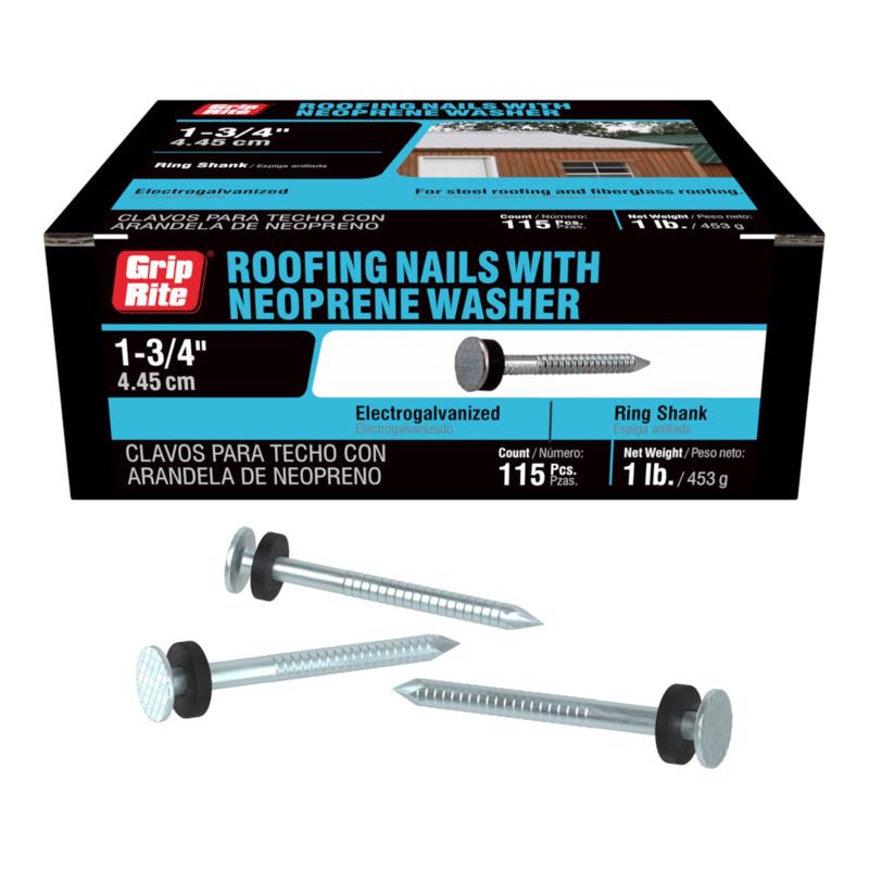 Grip-Rite 1-3/4 in. Roofing Electro-Galvanized Steel Nail Flat Head 1 lb (Pack of 12)