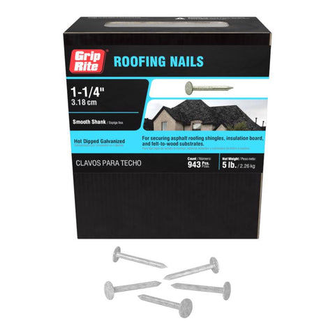 Grip-Rite 1-1/4 in. Roofing Hot-Dipped Galvanized Steel Nail Flat Head 5 lb (Pack of 6)
