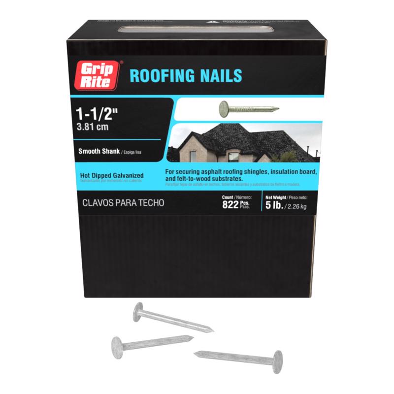 Grip-Rite 1-1/2 in. Roofing Hot-Dipped Galvanized Steel Nail Flat Head 5 lb