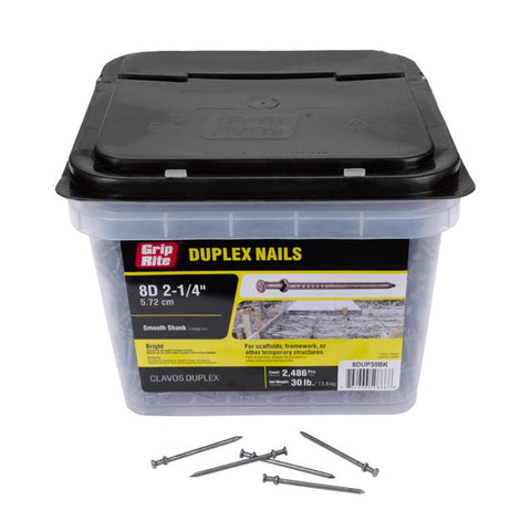 Grip-Rite 8D 2-1/4 in. Duplex Bright Steel Nail Double Head 30 lb