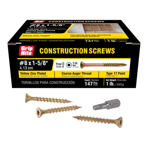 Grip-Rite 1-5/8 in. L Star Yellow Zinc Coarse Wood Screws 146 pk