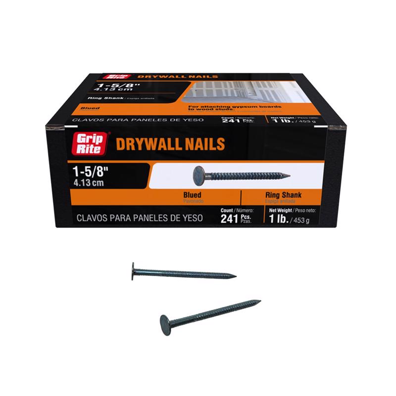 Grip-Rite 1-5/8 in. Drywall Galvanized Steel Nail Flat Head 1 lb (Pack of 12)