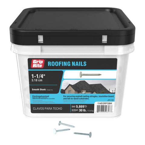 Grip-Rite 1-1/4 in. Roofing Electro-Galvanized Steel Nail Flat Head 30 lb