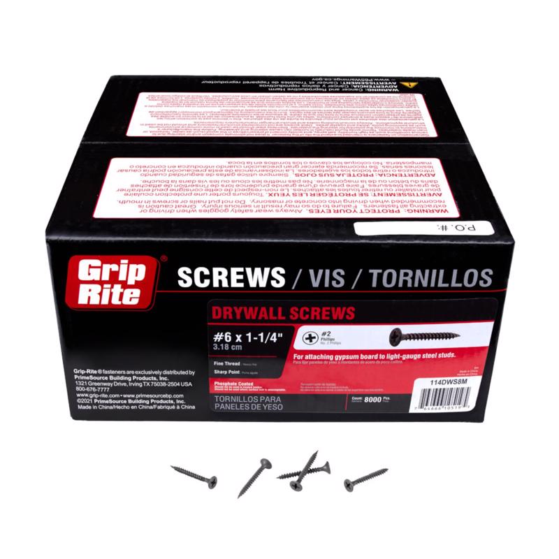 Grip-Rite No. 6 wire X 1-1/4 in. L Phillips Fine Drywall Screws 8000 pk