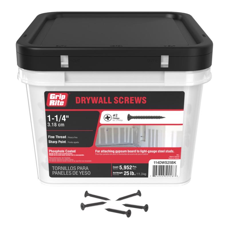 Grip-Rite No. 6 wire X 1-1/4 in. L Phillips Fine Drywall Screws 25 lb 6450 pk
